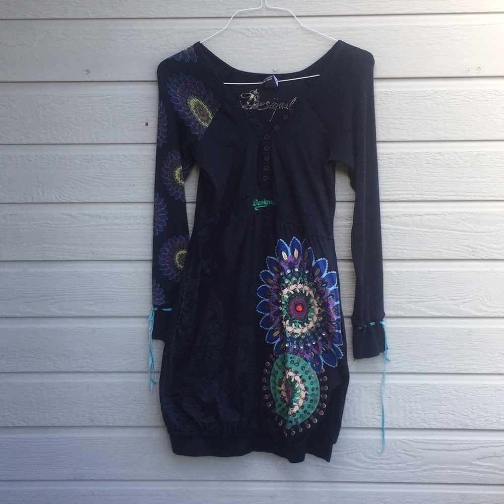 Desigual Black and Blue Midi Dress